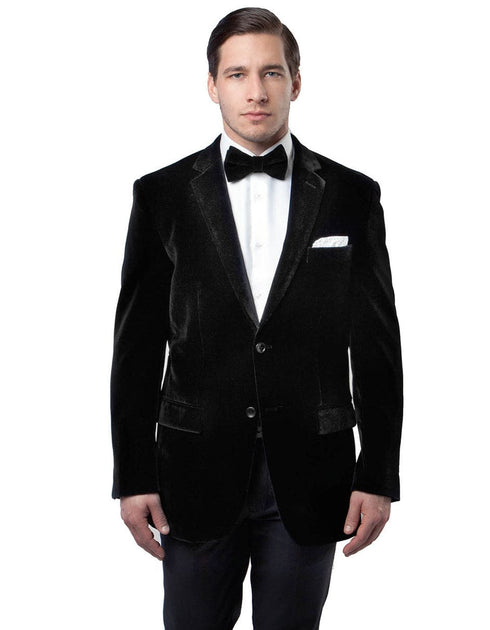 Mens 2 Button Velvet Blazer in Black