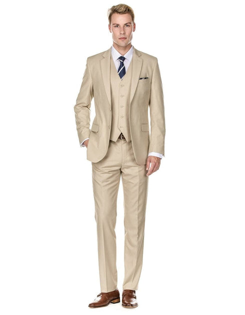 Mens Vested Smart Modern  Slim Fitted Suit Light Tan