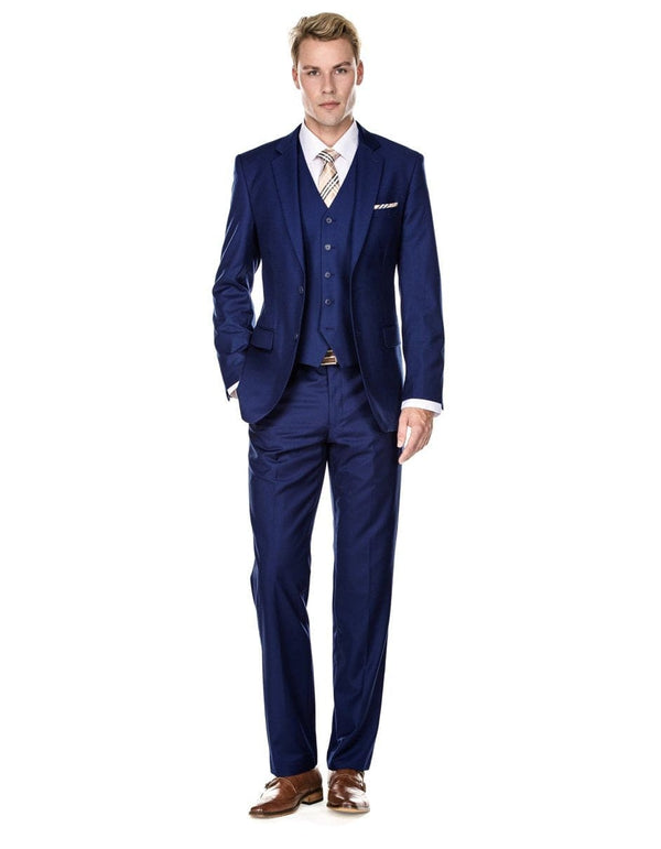 3 piece Suit - Navy Blue   Three Piece Suit - Mens Vested Smart Modern Fit Suit Navy Blue