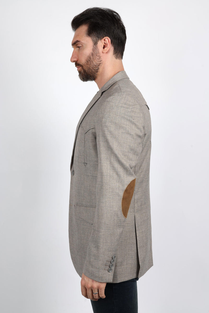Men’s Heather Beige Cowboy Sport Coat – Classic Elbow Patch Jacket