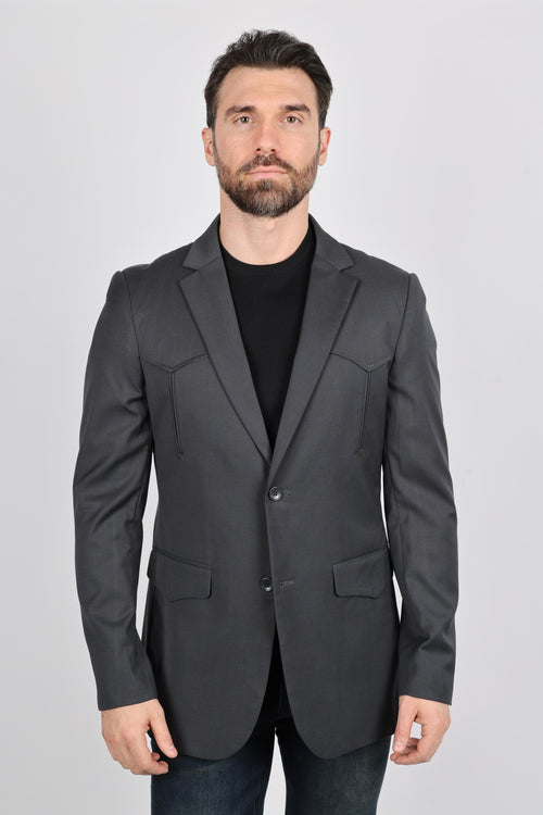 Mens Black Western Sport Coat w/ Elbow Patch - Charcoal