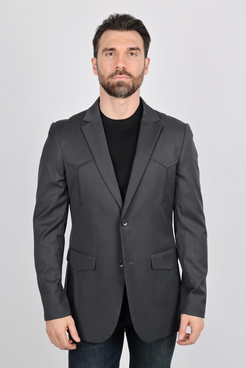 Mens Black Western Sport Coat w/ Elbow Patch - Charcoal