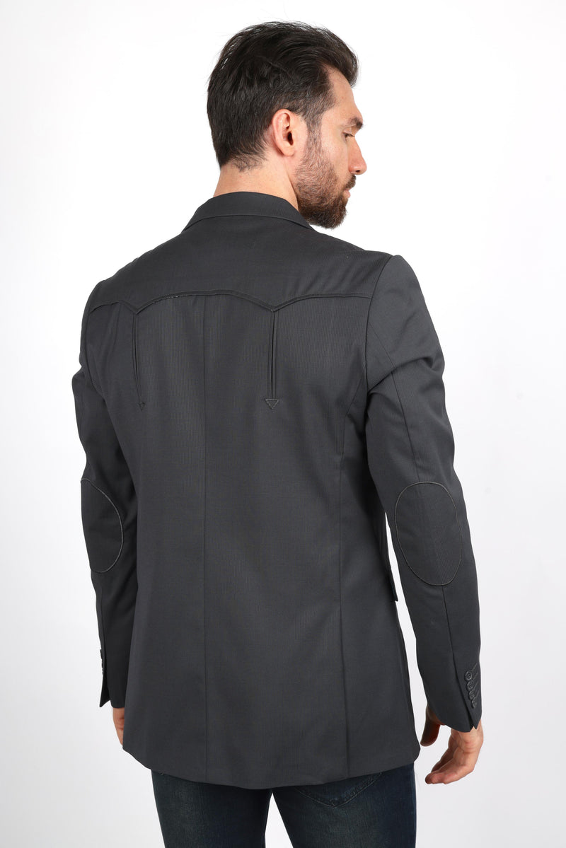 Mens Black Western Sport Coat w/ Elbow Patch - Charcoal