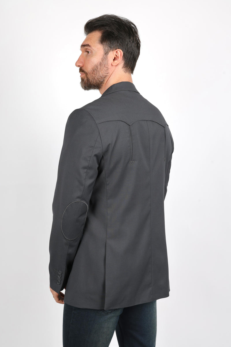 Mens Black Western Sport Coat w/ Elbow Patch - Charcoal