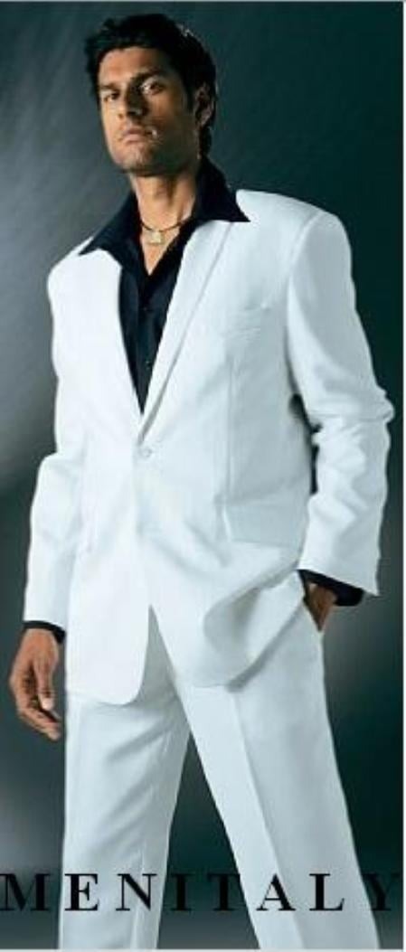 Suit And Shirt Combinations FF3V White Suits For Men With Flat Front No Pleat Pants With Free Matching Black Shirt (Picture)