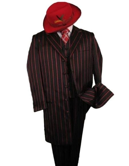 Mens Zoot Suit - Zuit Suit - Black & Red Suit - Wedding   Single Breasted Zoot Suit