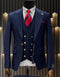 3 piece Suit - Navy Blue   Three PieceÂ SuitÂ - Mens One Button Peak Lapel Vested Wool Suit with Gold buttons in Navy Blue