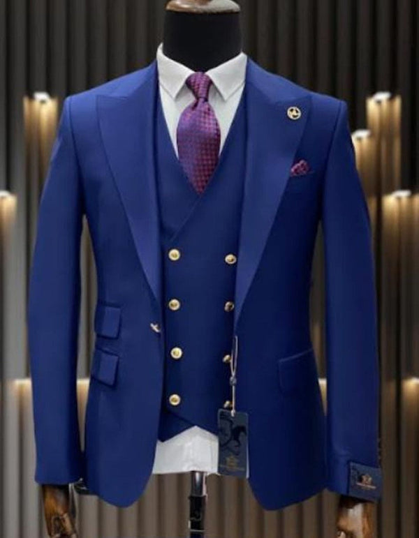 Mens Wool Business Suits For Men - Wool Fabric "Sapphire Blue" Suit