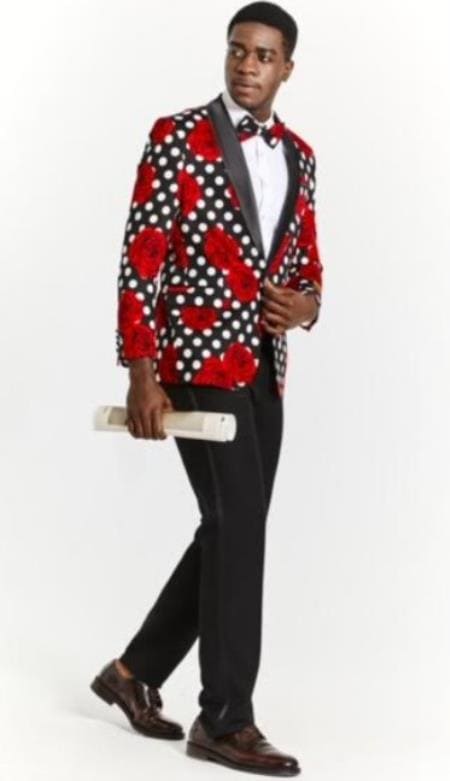 White and Red Tuxedo Mens Plus Size Blazers - Large Mens Blazers Mens Black ~ Red ~ White Paisley Blazer - Big And Tall Sport Coat With Bowtie