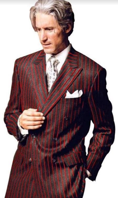 Mens Chalk Stripe Suit - Black And Red Suit