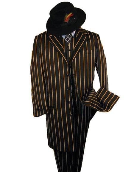 Mens Gangster  Long Zoot Suit in Navy & White Chalk Stripe