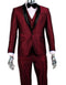 Mens 1 Button Shawl Lapel Vested Wedding | Prom Tuxedo in Burgundy Sharkskin