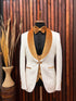 Mens White Tuxedo with gold velvet lapel Slim fit 3 piece Tuxedo | Premium