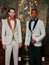 Mens White Tuxedo with gold velvet lapel Slim fit 3 piece Tuxedo | Premium