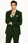 Mens 2 Button Vested Basic Wool Feel Suit in Olive