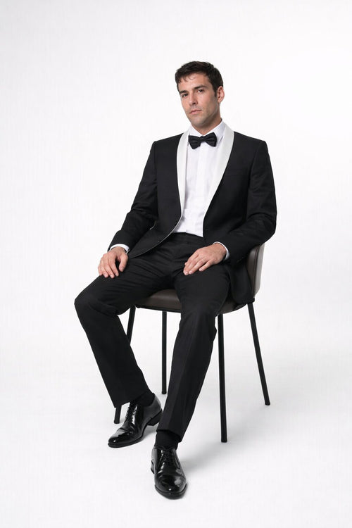 Mens Black and White Prom Suit - Black and White Wedding Groom Suit