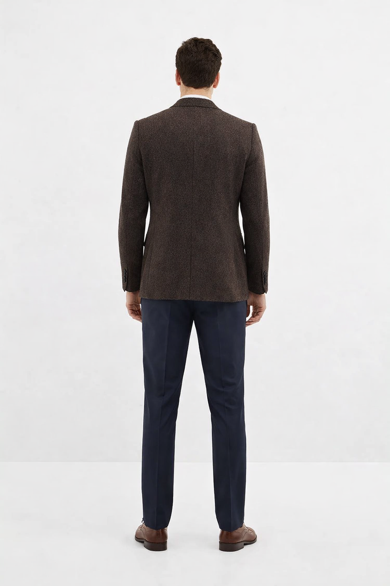 Mens Blazer Tweed Blazer Herringbone Wool Blazer - Z-Dark Brown