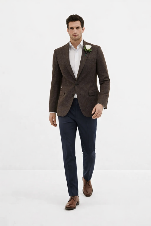 Mens Blazer Tweed Blazer Herringbone Wool Blazer - Z-Dark Brown