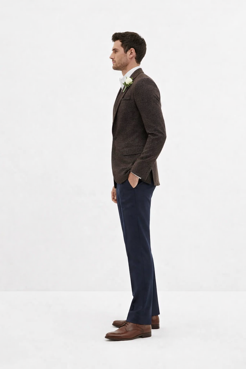 Mens Blazer Tweed Blazer Herringbone Wool Blazer - Z-Dark Brown