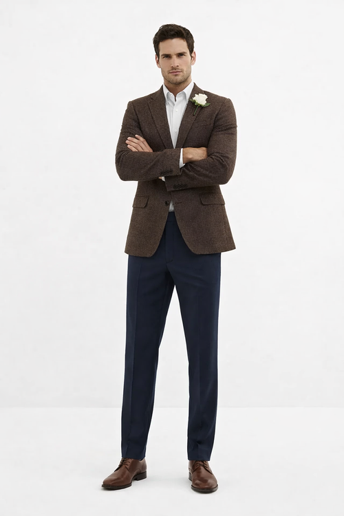 Mens Blazer Tweed Blazer Herringbone Wool Blazer - Z-Dark Brown