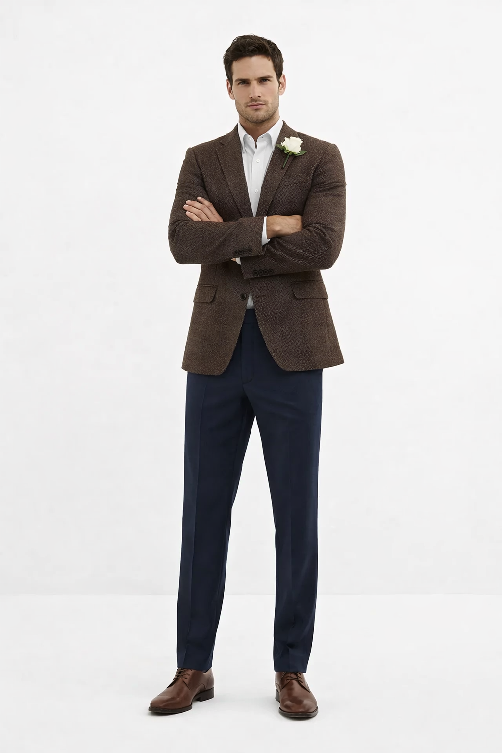 Mens Blazer Tweed Blazer Herringbone Wool Blazer - Z-Dark Brown