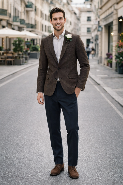 Mens Blazer Tweed Blazer Herringbone Wool Blazer - Z-Dark Brown