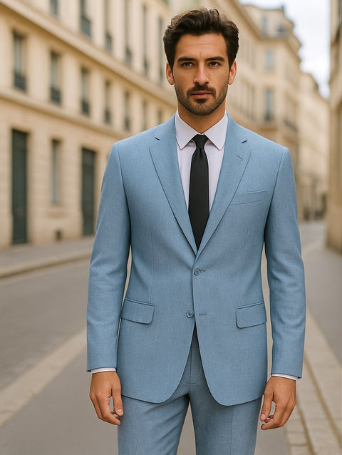 Mens Blue Linen Suit