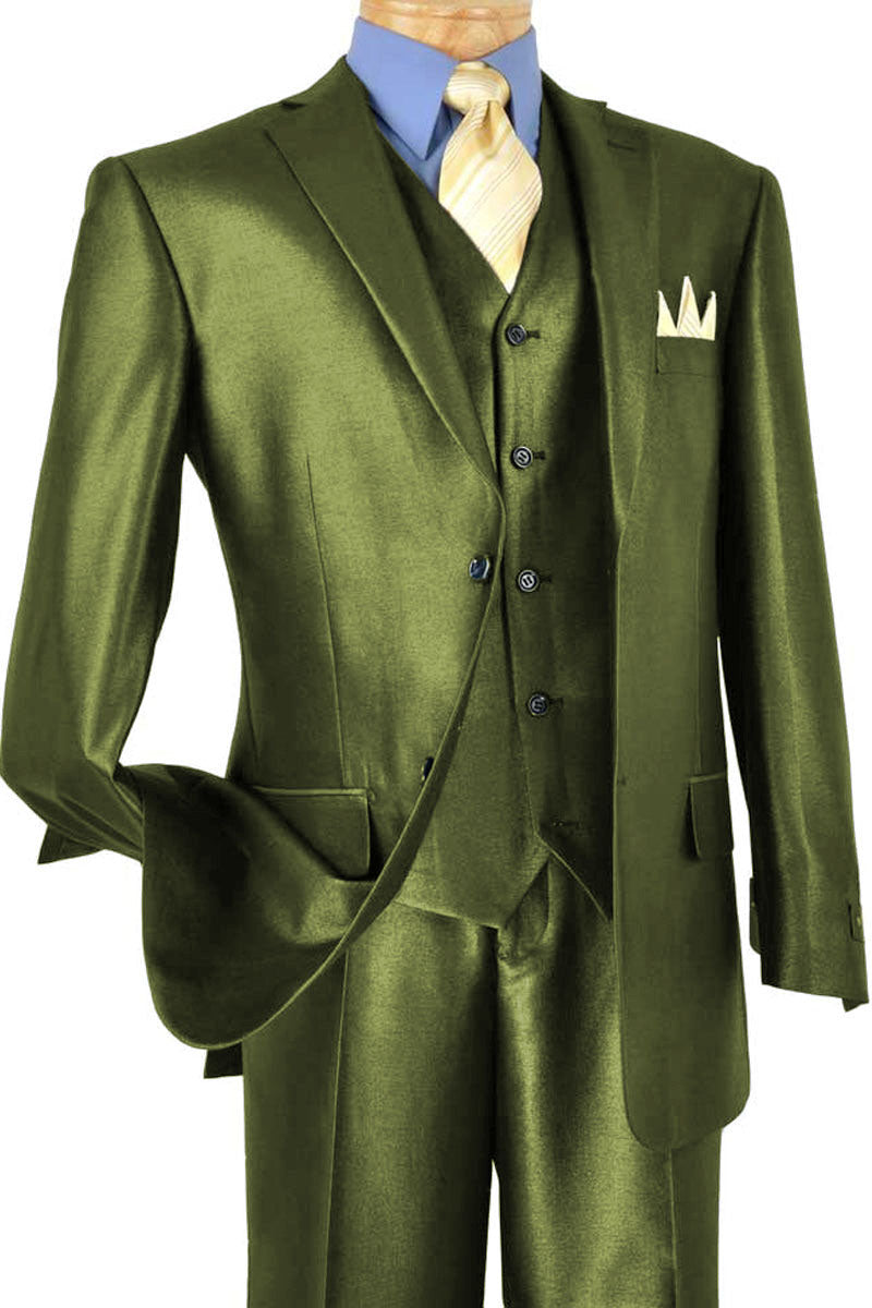 Mens Classic Vested Shiny Sharkskin Blue Suit
