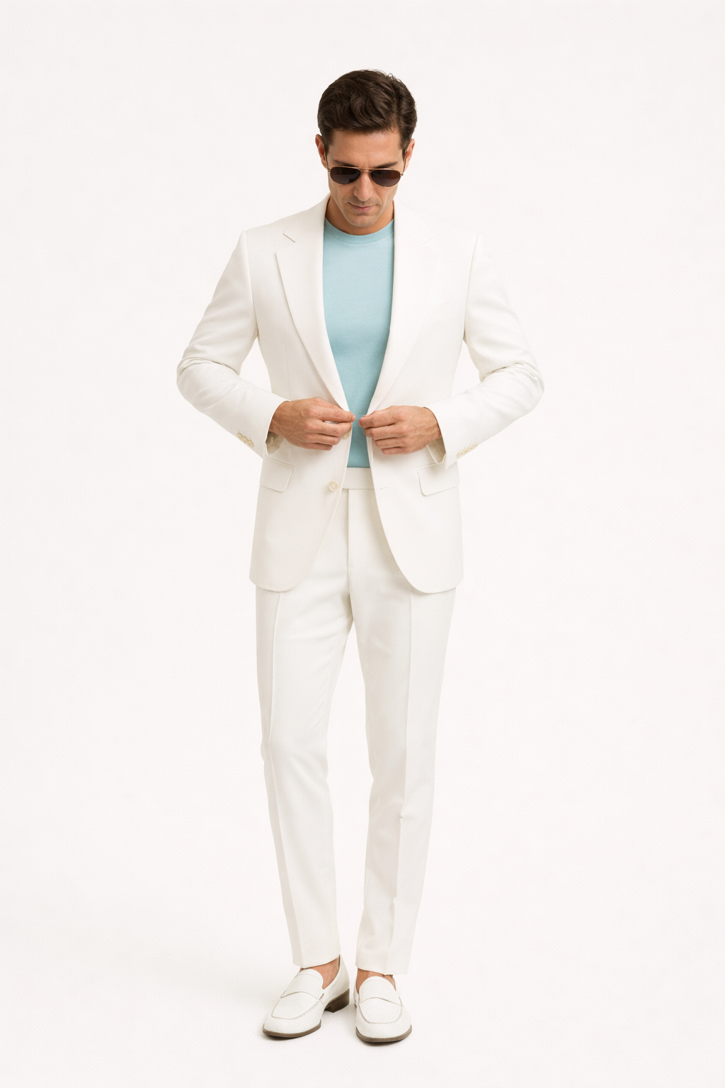 Mens Don Johnson Miami Vice White Suit Halloween Costume