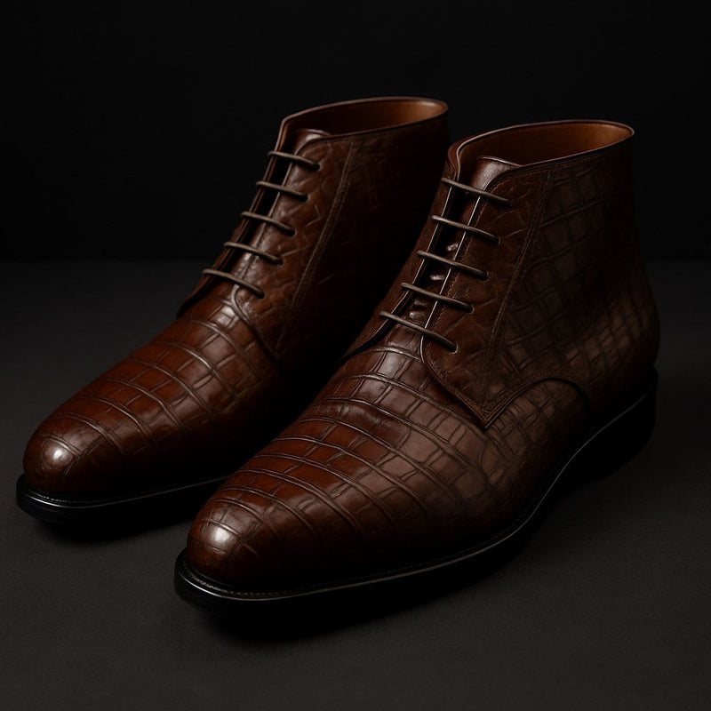 Mens Dress Ankle Boots Los Altos Boots Short Cowboy Boot - Western Ankle Boots Exotic Skin + Brown + Skin Type
