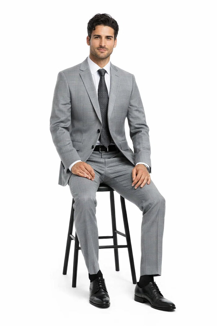 Mens Gray Plaid Suit Slim Fit 