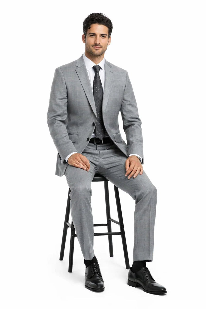 Mens Gray Plaid Suit Slim Fit 