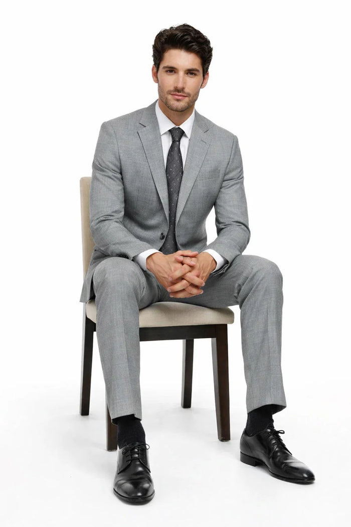 Mens Gray Plaid Suit Slim Fit 