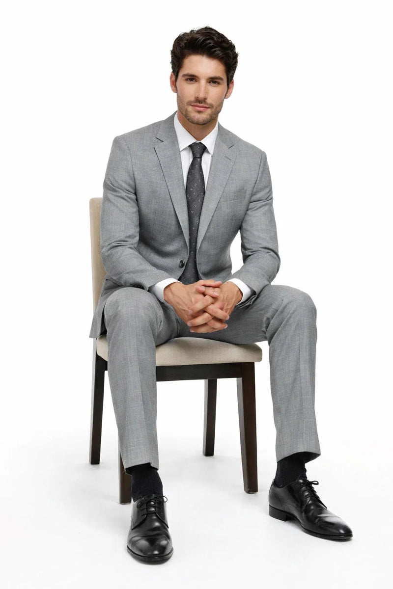Mens Gray Plaid Suit Slim Fit 
