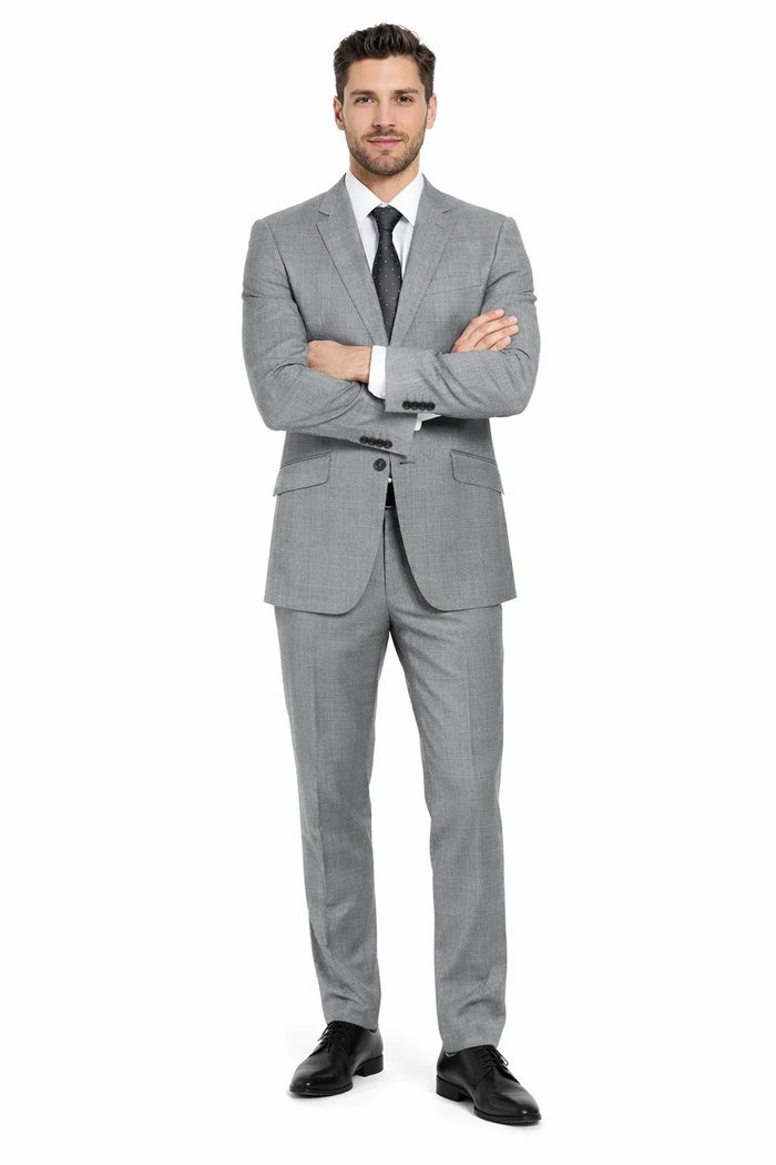 Mens Gray Plaid Suit Slim Fit 