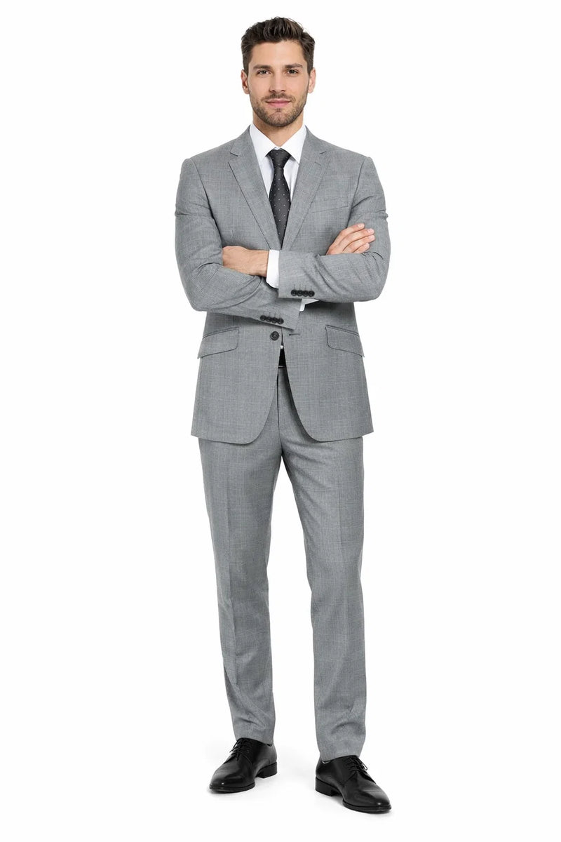 Mens Gray Plaid Suit Slim Fit 