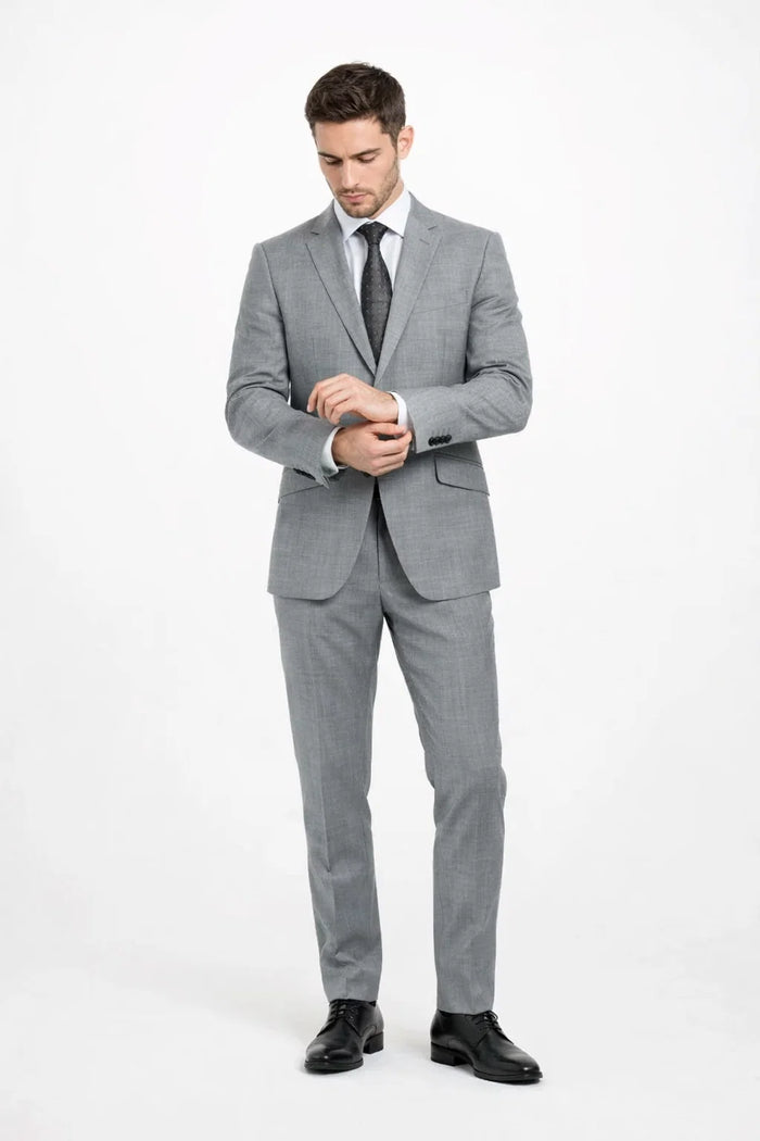 Mens Gray Plaid Suit Slim Fit 