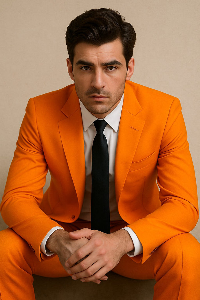 Mens Orange Tuxedo With Pants - Orange Prom 2026 Suit