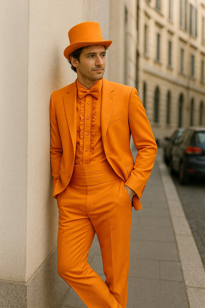 Mens Orange Tuxedo With Pants - Orange Prom 2026 Suit