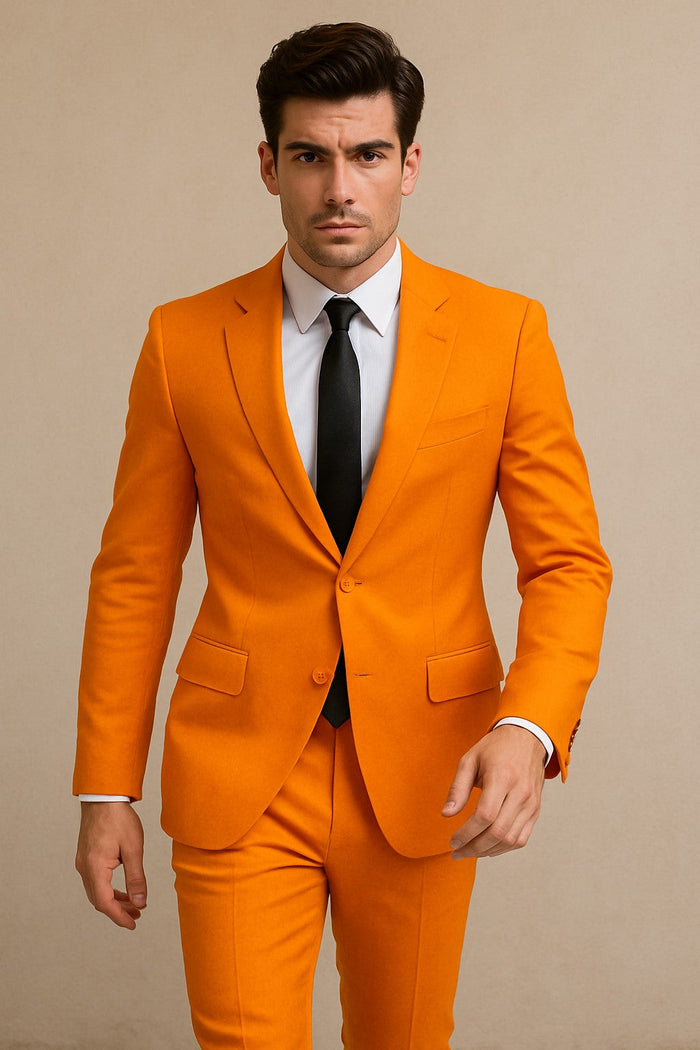Mens Orange Tuxedo With Pants - Orange Prom 2026 Suit