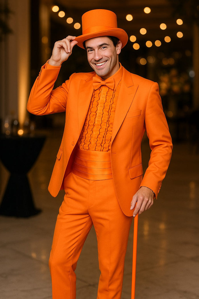 Mens Orange Tuxedo With Pants - Orange Prom 2026 Suit