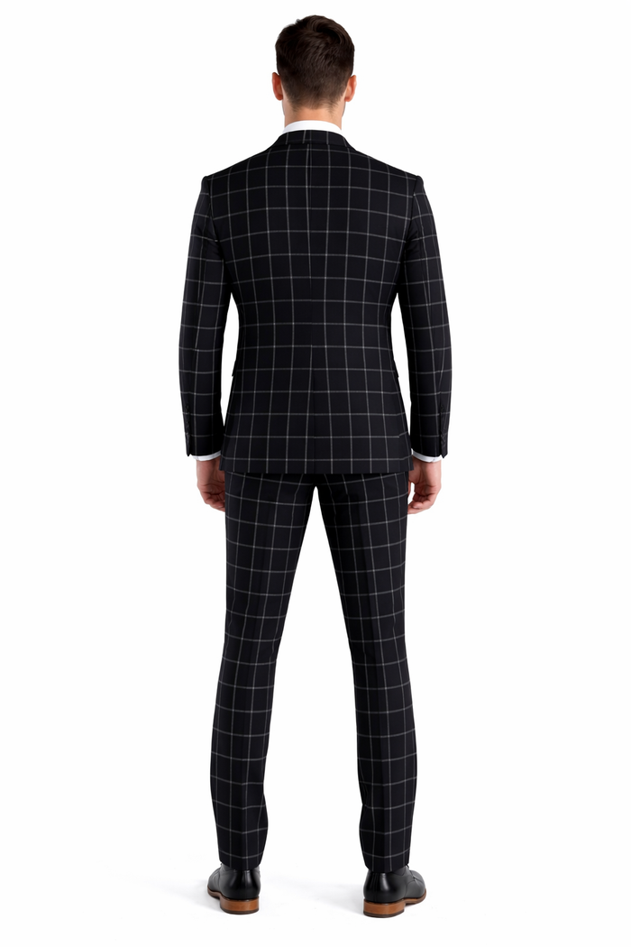 Mens Plaid Suit - Black Windowpane Suit - 1920 Suits