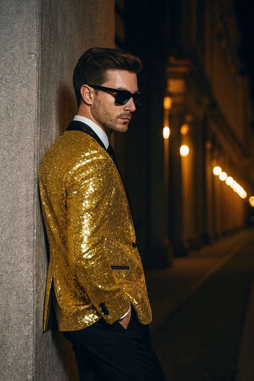 Mens Sequin  Suit Gold Tuxedo - Party Suits - Stage Suit