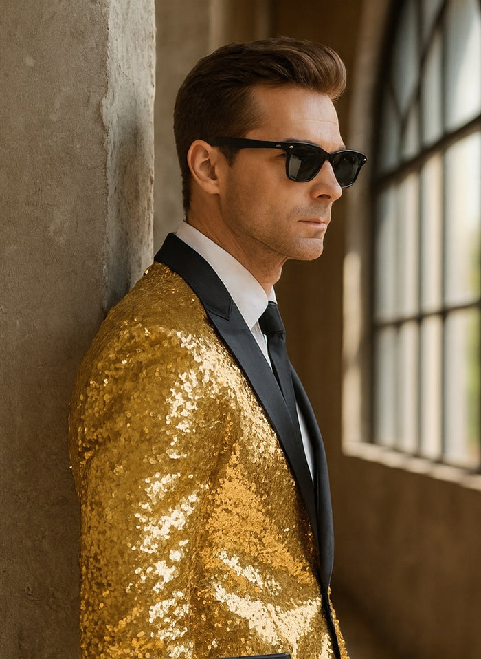 Mens Sequin  Suit Gold Tuxedo - Party Suits - Stage Suit