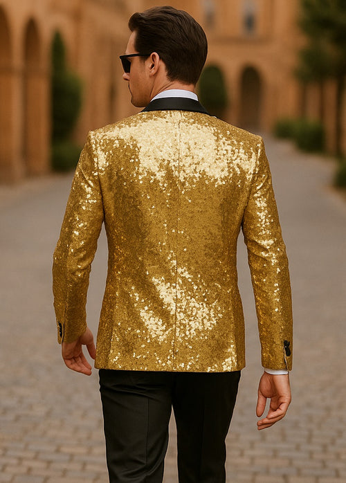 Mens Sequin  Suit Gold Tuxedo - Party Suits - Stage Suit