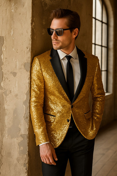 Mens Sequin  Suit Gold Tuxedo - Party Suits - Stage Suit