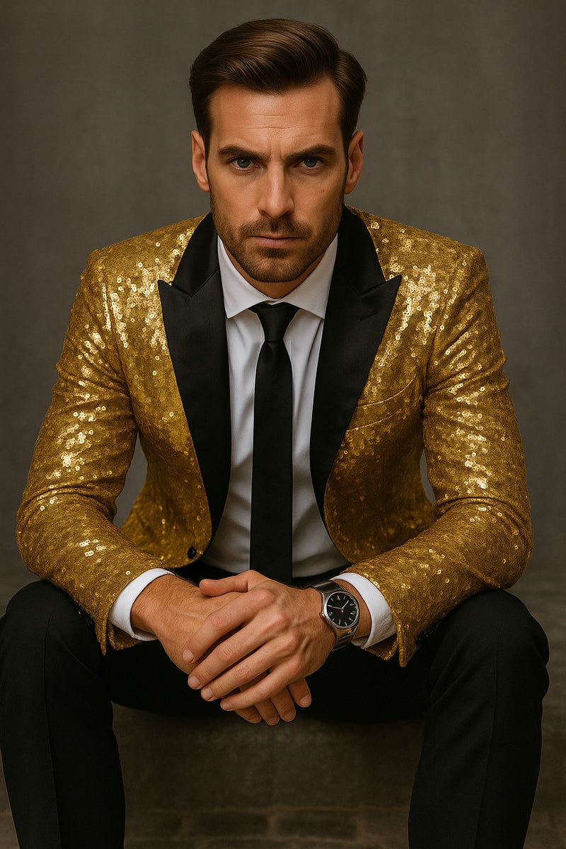 Mens Sequin  Suit Gold Tuxedo - Party Suits - Stage Suit