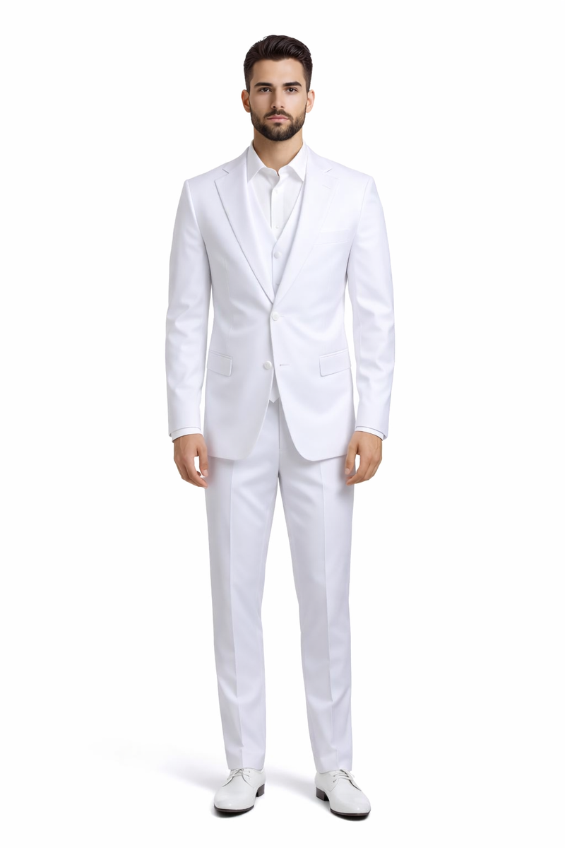 Mens Stacy Adams Suits - Designer Suit - 3 Piece Suit - Vested Suit - Flat Front Pant- Modern Fit Suits White Suit