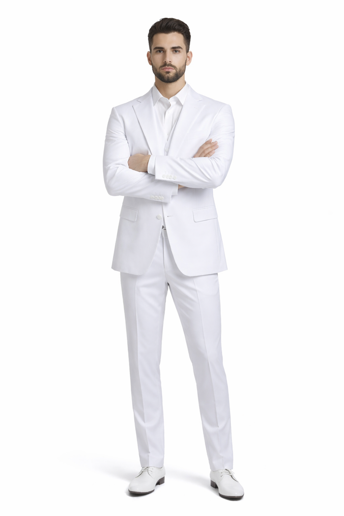 Mens Stacy Adams Suits - Designer Suit - 3 Piece Suit - Vested Suit - Flat Front Pant- Modern Fit Suits White Suit