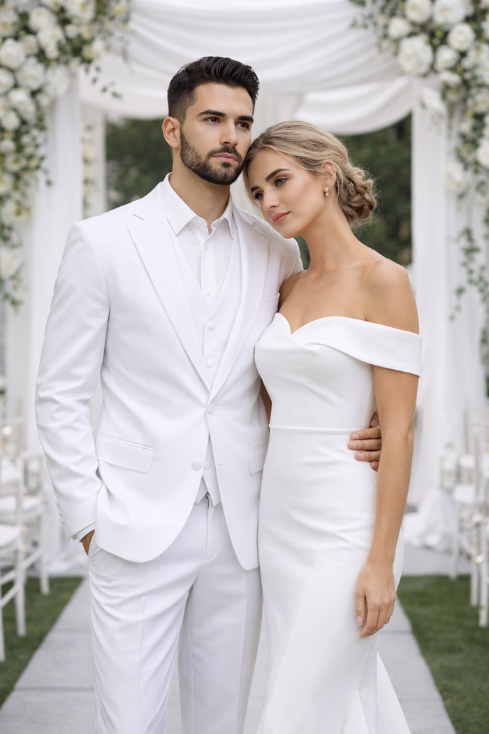 Mens Stacy Adams Suits - Designer Suit - 3 Piece Suit - Vested Suit - Flat Front Pant- Modern Fit Suits White Suit